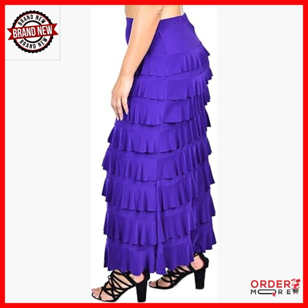 Maxi Skirt with 8 Tiered Ruffle Layers, Elastic Waist, Boho Style